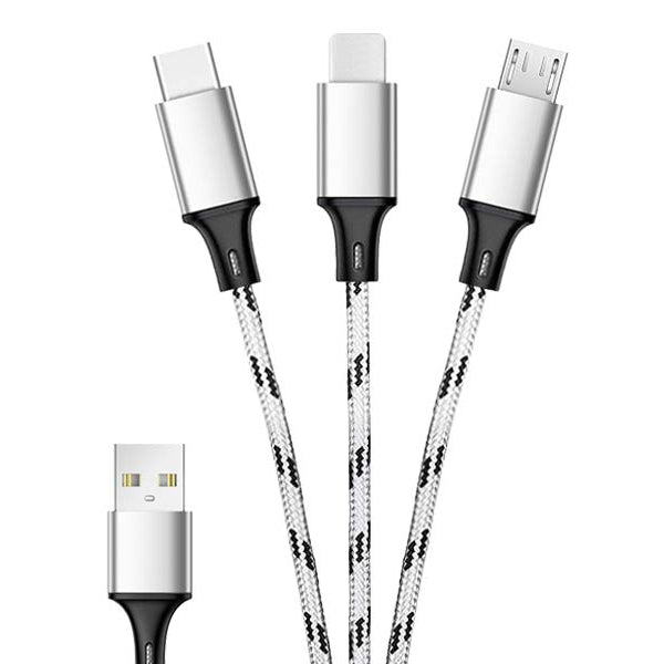 Rox 3-In-1 Phone Cable, 5ft, Silver