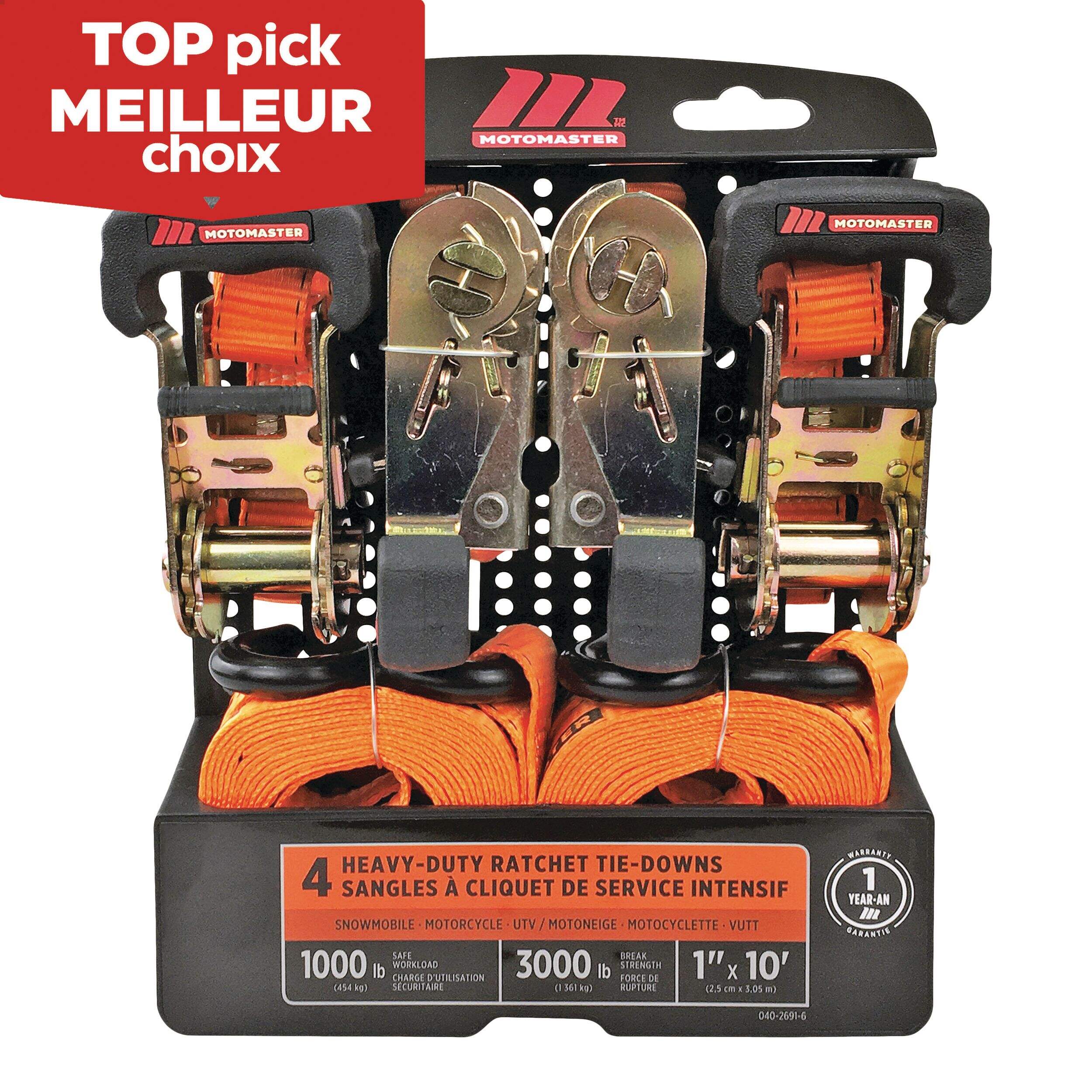 MotorMaster Heavy-Duty Ratchet Tie-Downs, 4pk