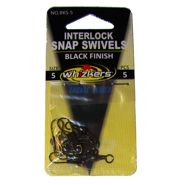 Whizkers Black Interlock Snap Swivels #5, 5pk