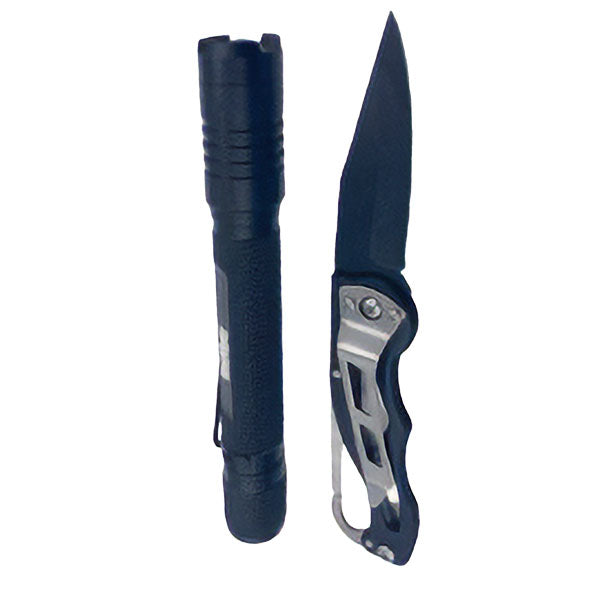2pc Flashlight & Folding Pocket Knife Set