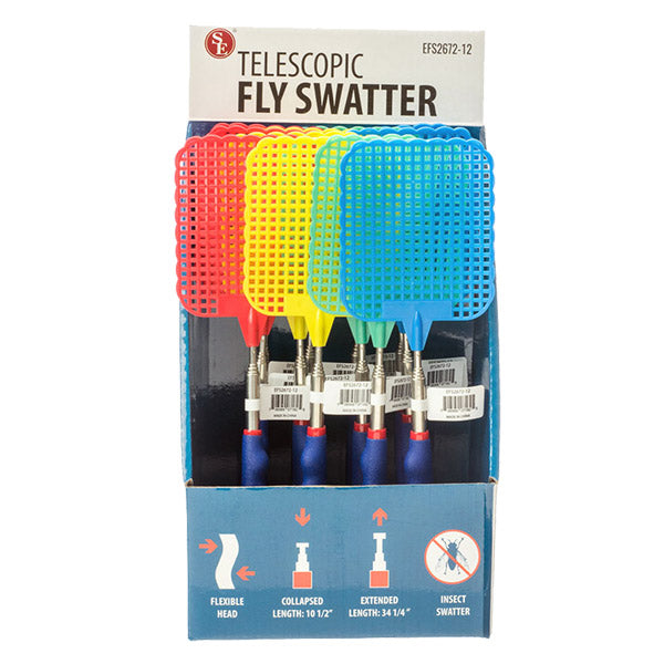 Telescopic Fly Swatter Cushion, Grip Handle, Assorted Colors